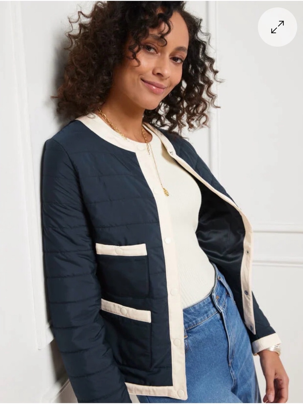 Talbots Navy Quilted Jacket with Cream Trim